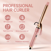 Fer à friser professionnel LCD rose 1 pouce en titane pour cheveux longs