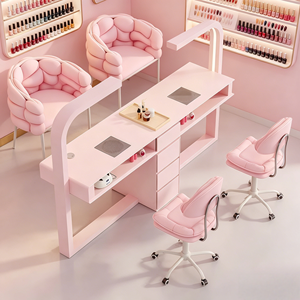 <span class=keywords><strong>Table</strong></span> de Manucure Ergonomique Rose Luxe Léger au Design Moderne, Facile à Nettoyer, avec Meuble de Rangement Latéral et Grande Surface de Travail - Product Image 2