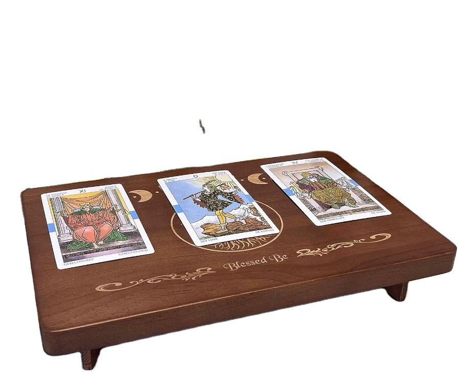 Tavolo Altare In Legno Con Incisioni Fasi Lunari E Albero Della Vita - Per Meditazione, Wicca E Decorazione