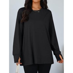 Womens Oversized Long Sleeve T <b>Shirt</b> Plus Size Loose Fit Workout Top Thumb Hole Knitted Fabric Fashion <b>Y2k</b> Style - Product Image 2