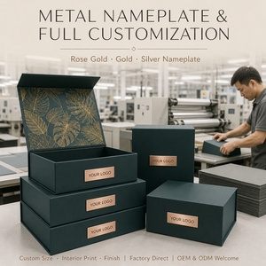 Boîte <span class=keywords><strong>cadeau</strong></span> rigide de luxe avec couvercle magnétique, finition mate vert turquoise foncé, motif en feuille d'or, plaque métallique, emballage cosmétique, fournisseur OEM - Product Image 5