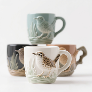 Tazza in Ceramica Aquatic Warbler 12OZ - Uccello Cantoio Dipinto a Mano, Manico con Motivo a Canna, Regalo per Specie Minacciate Novità - Product Image 1