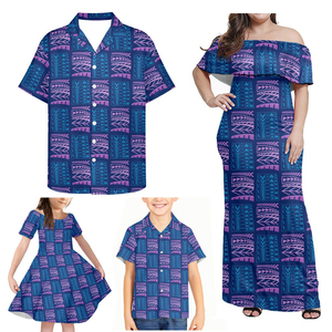 Conjunto Familiar <span class=keywords><strong>de</strong></span> Cuatro Piezas con Estampado <span class=keywords><strong>de</strong></span> Totem Polinesio, Vestido Largo para Mujer, Camisas Casuales para <span class=keywords><strong>Padre</strong></span> e <span class=keywords><strong>Hijo</strong></span>, Vestido para Niña, Tallas Grandes, Personalizado, Venta Caliente - Product Image 5