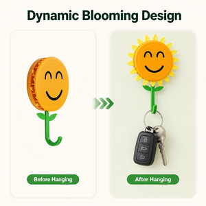 Kreativer Sonnenblumen-Wandhaken Niedlicher Smiley-Gesichts-Blumenform-Schlüsselhalter Selbstklebender Tür-Handtuch-Mantel-Haken für Heim- und Küchendekoration - Product Image 1