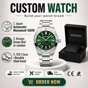 Montre de luxe pour homme, vente chaude d'usine, personnalisée, noire, en acier inoxydable 316, mouvement automatique japonais NH34, aiguilles en verre - Product Image 1