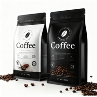 Pochette à café noir mat avec logo personnalisé de haute qualité sac à fond plat portable à joint à huit côtés pour la nourriture pour l'emballage du café