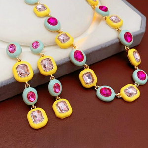 Set di Gioielli Vintage in Rame e Zircone, Bracciale, Orecchini e Collana, Stile Retrò di Lusso per Donna - Product Image 2