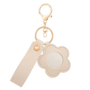 Flower-Shaped PU Leather Make-up <b>Mirror</b> with Keychain Swivel Single-Sided Travel Slim Design - Product Image 6