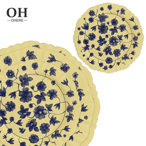 Service de vaisselle en porcelaine osseuse jaune vintage Ouhe, assiettes irrégulières pour location de mariage, vaisselle en céramique, vente en gros - Product Image 6