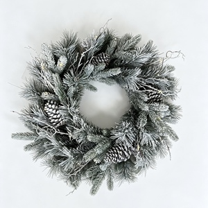 2026 Christmas Artificial Wreath Collection Flocked&Unflocked Pine Wreaths with Berries, Balls&Pinecones for <b>Front</b> <b>Door</b> <b>Decor</b> - Product Image 4
