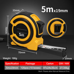 Cinta métrica de acero al carbono retráctil profesional, hoja gruesa de retorno automático, revestimiento de nailon, herramienta de medición Premium de 5M de longitud - Product Image 2