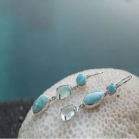 Classique Designer Luxury Collection Larimar Aqua Calcédoine Boucles d'oreilles 925 Sterling Silver Diamond Geometric Dangle Wholesale