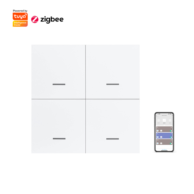 RSH New Tuya Zigbee Smart 4 Gang Switch Panel Smart Home 4 Button Remote Control Wireless Light Switch for Home and Hotel