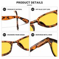 Lunettes anti-lumière bleue unisexe Sunray rétro rondes en PC noir brillant avec monture intégrale, verres teintés jaunes et rivets argentés en forme de diamant, OEM