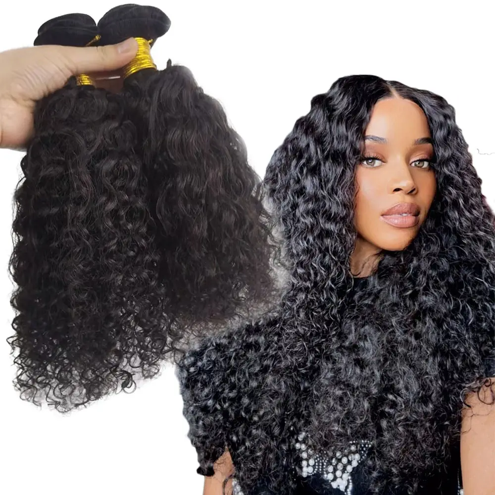 Venta al por mayor de extensiones de cabello humano rizado crudo para las mujeres negras de doble dibujado de onda profunda Malasia Remy paquetes de pelo tejido