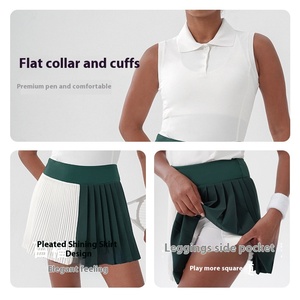 Set di gonna a pieghe sportiva Anti-esposizione sportiva da <span class=keywords><strong>donna</strong></span> <span class=keywords><strong>Fitness</strong></span> Golf Yoga abbigliamento da Tennis tra cui <span class=keywords><strong>maglia</strong></span> da Tennis con Logo personalizzato - Product Image 4