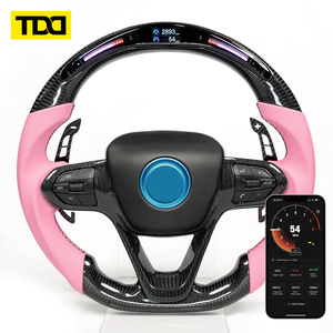 Volante TDD Real LED de fibra de carbono con agarre de cuero liso rosa, compatible con BMW i8 personalizado - Product Image 1