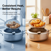 Panci Penggorengan Tempura putih 24cm dengan pegangan tahan karat panci kualitas tinggi baja karbon antilengket untuk memasak di rumah