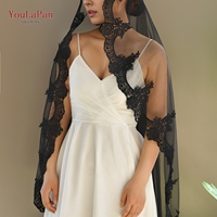 Voile YouLaPan V224 classique noir sans peigne, bordure en dentelle ronde, voile monocouche sans peigne, peut être porté pour couvrir le visage