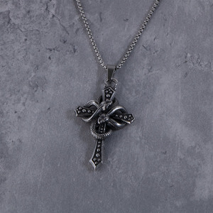 Stainless Steel <b>Cross</b> Pendant <b>With</b> Snake Design Unisex Necklace SP1053 - Product Image 4