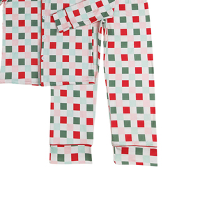 NO Tariffs Contact Us GLP1353 RTS Boutique Vestuário Mulheres Natal Xadrez Botão Calças de Manga Comprida 2025 Pijamas para Mulheres Set - Product Image 3