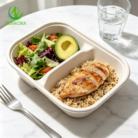 SUMKOKA 800ml Bol alimentaire rectangulaire jetable en bagasse de canne à sucre biodégradable à 2 compartiments, compatible micro-ondes
