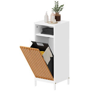 Modern MDF bathroom storage <b>cabinet</b> with narrow floor and <b>laundry</b> basket for small spaces. Storage in small apartments. - Product Image 5