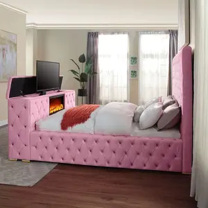 Ininhi-mueble multifunción para el hogar, mueble personalizado de nuevo diseño, marco de lujo para camas de TV con TV y chimenea en reposapiés