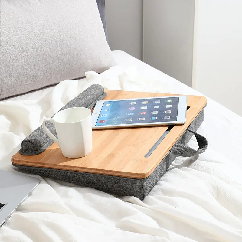 Meja Laptop Bambu OEM Meja Meja Lap Meja untuk Ipad dengan Bantal Mesa Para Portatil