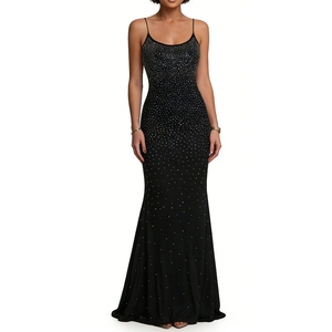 Women's Rhinestone Embellished Maxi Dress <b>Spaghetti</b> <b>Strap</b> Bodycon Evening Gown With Open Back Dresses Fashion - Product Image 1