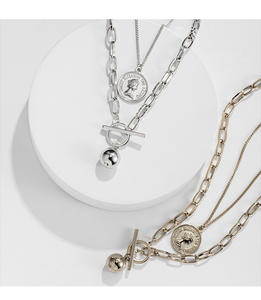 Haomi Femme Acier Inoxydable <span class=keywords><strong>Double</strong></span> Pendentif <span class=keywords><strong>Collier</strong></span> <span class=keywords><strong>Multicouche</strong></span> Empilage Clavicule Chaîne OT Boucle Vent Froid Niche Does Fashion - Product Image 3