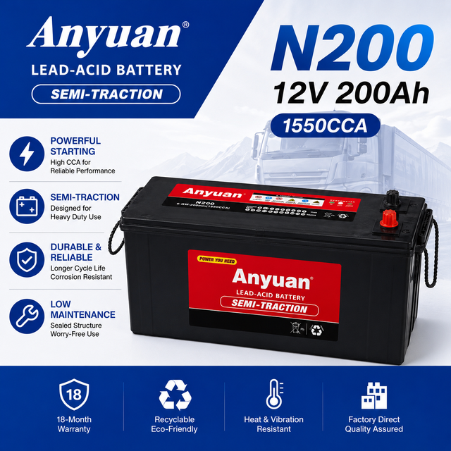 New 12V 200Ah Maintenance-Free Car Battery 1300CCA N200 High Performance Long Life 12-Month Warranty for Cars and Trucks
