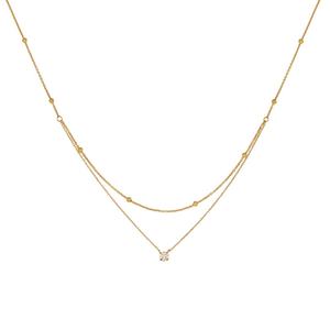 สร้อยคอแฟชั่นใหม่ ชุบทอง 18K สแตนเลสสตีลกันน้ำ สองชั้น ประดับเพชร CZ เรียบง่าย สำหรับสาวๆ - Product Image 1