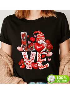 T-shirt da donna con stampa Love, manica corta, girocollo, in puro cotone, casual, per San Valentino, primavera, estate - Product Image 1