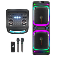 Système de karaoké 150W avec 2 haut-parleurs de basses de 12 pouces + tweeter, lumière RGB Bluetooth, microphone XLR/RCA/USB, enceinte audio portable en plastique