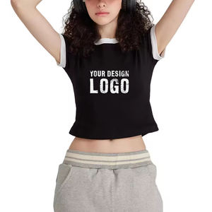 Street Hip Hop Round Neck Vintage Cropped Women <b>T</b> <b>Shirt</b> Outdoor Casual Contrast Color Spice Girl Crop <b>Lady</b> <b>T</b> <b>Shirts</b> - Product Image 5