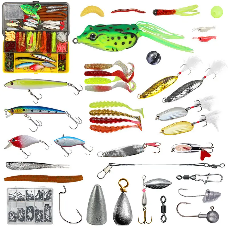 304pcs/set Fishing Tackle Box Hard Soft Fishing Baits Accessories Hooks Swivels Fishing Lures Kit combo