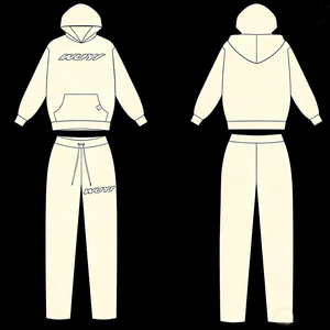 Women Men Tracksuit <b>Set</b> Custom Logo Heavyweight 400GSM Terry Streetwear Cream Oversized Hoodie and Baggy Joggers Two Piece <b>Set</b> - Product Image 3