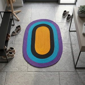Modern Oval Braided Area Rug Red Yellow White Jute Non Slip Rubber Backing Living Room Floor Mat Made In Bangladesh - Product Image 4