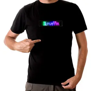 App Controle LED Luminous Clothes Night Club Cool 100% Algodão dos homens LED Custom T-shirt