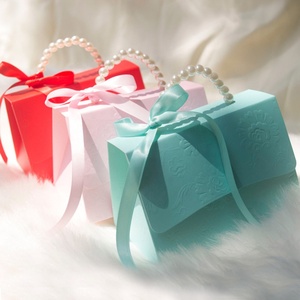 Boîtes à main en papier avec ruban et poignée en perles artificielles, boîtes cadeaux pour bonbons, chocolats, emballages pour mariage, anniversaire, décoration de fête - Product Image 4