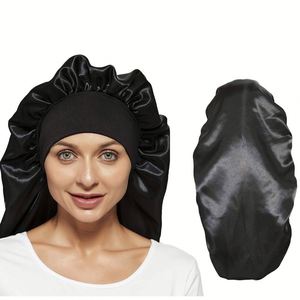 Soft Elastic Band Long Silky Satin Sleep Curly Hair Big Bonnets Women Bonnet for <b>Braids</b> - Product Image 1