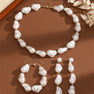 Ensemble de perles baroques en verre au design irrégulier, <span class=keywords><strong>collier</strong></span>, bracelet et boucles d'oreilles polyvalents, accessoires de fête à la mode, vente en gros - Product Image 2
