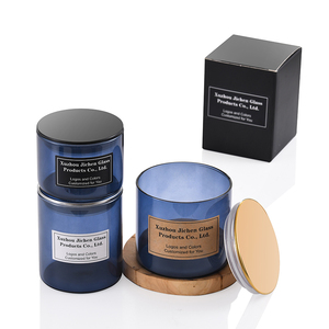 Jarra vacía de vidrio con tapa de metal negro, vela de cera de soja <span class=keywords><strong>azul</strong></span> recta de alto borosilicato, 3oz 5oz 7oz 10oz 12oz 15oz 20oz - Product Image 1