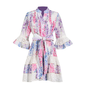 2024 Vintage <b>Bohemian</b> Single-Breasted Button Mix Colors Womens Chiffon Eco-Friendly A-Line Mid-Length Sleeve Short <b>Dress</b> Blue - Product Image 5
