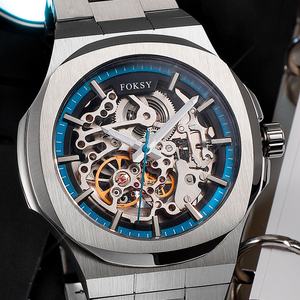 Squelette automatique de luxe pour hommes, montre-bracelet à cadran ajouré, Design en acier inoxydable, nouvelle mode 2020 - Product Image 6