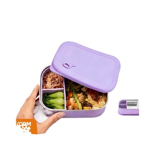 Silicone Stainless Steel Lunch <b>Box</b> Compartment Bento <b>Box</b> <b>With</b> <b>Lid</b> Microwave Steamer Heatable Food <b>Storage</b> <b>Box</b> For Students Offic - Product Image 1