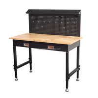 Banco de Trabajo Resistente para Garaje con Cajones y Estantes, Estructura de Acero, Superficie de Madera, Altura Ajustable, OEM/ODM/OBM, Capacidad de Carga de 907 kg (2000 lb)