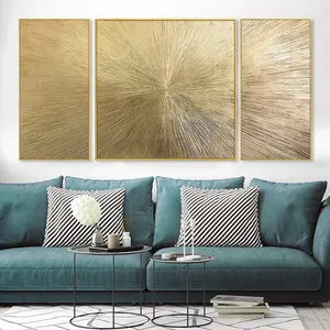 Contemporary Abstract Design Gold Acrylic Handpainted Oil Painting On Canvas Custom Size For Office Or Hotel Guests Framed