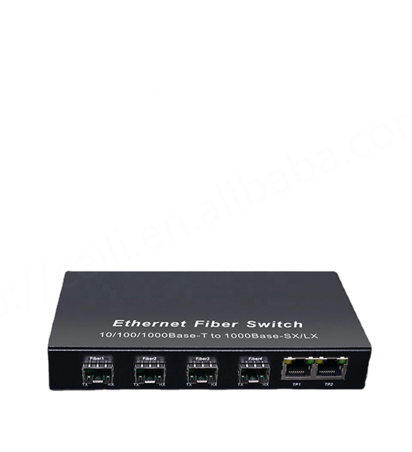Gigabit SFP Fiber Ethernet Switch 10/100/1000Mbps 4 SFP Ports 2 RJ45 UTP Ports FTTH Single Mode 20km Metal Shell CAILI 1 Year